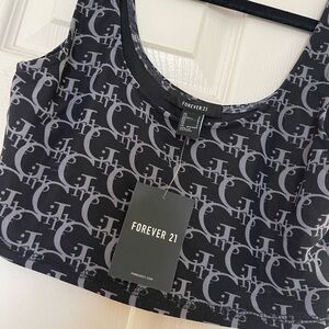 Forever 21 Limited Edition Mesh Black Gray Graphic G logo print Crop Top